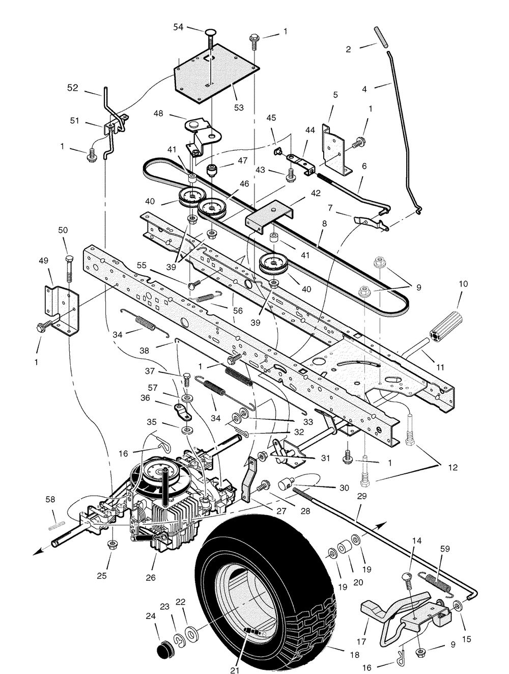 Drive Assembly Diagram and Parts List for 405625X51A 2006 Briggs and Stratton Lawn Tractor